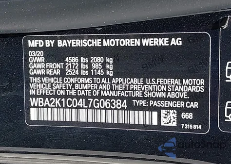 2020 BMW 230I xDrive from USA, damaged, VIN WBA2K1C04L7G06384